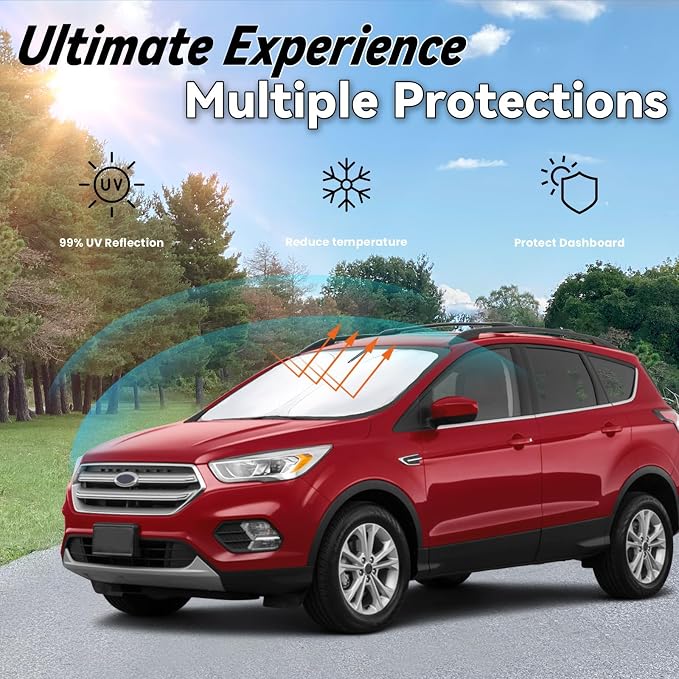Windshield Sun Shade for Ford Escape 2020-2026, Car Front Window Sunshade with 240T Sun Visor Protector Blocks UV Rays Heat Sun Shield Accessories