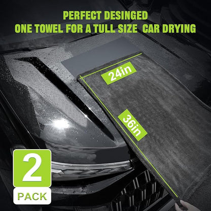 TTRCB 2 Pack 1300 GSM Car Drying Towels (36" x 24"), Microfiber Towels for Cars, Ultra-Absorbent, Streak Free, Car Wash Mitt, Car Detailing Supplies, Car Wash Kit, Car Cleaning Supplies Kit for SUV,RV