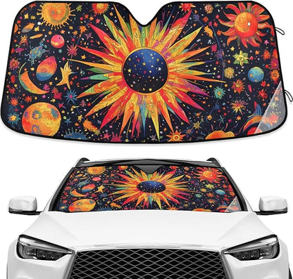 Astrology Sun Planet Stars Windshield Sunshade Car Sun Shade Front Window Shade for Truck SUV Blocks UV Rays Sun Reflector Visor Protector Accordion Folding