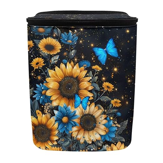 BIGCARJOB Blue Butterfly Car Trash Can Bin for Back Seat, Portable Car Trash Bag Hanging, Vehicle Garbage Can with Sunflower Print