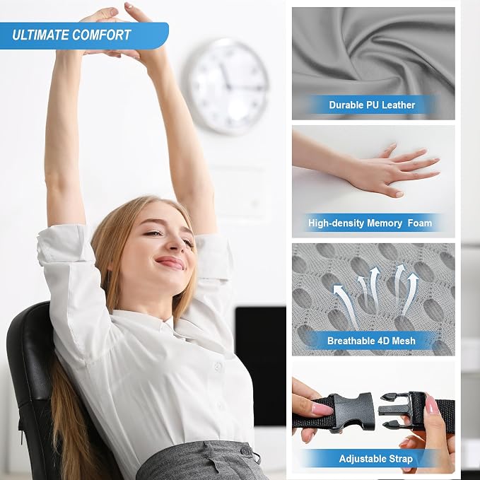 Lofty Aim Memory Foam Lumbar Support Cushion Relieves Lower Back Pain for Car, Office Chair, and Wheelchair Use, 4D Mesh Cover, Gray