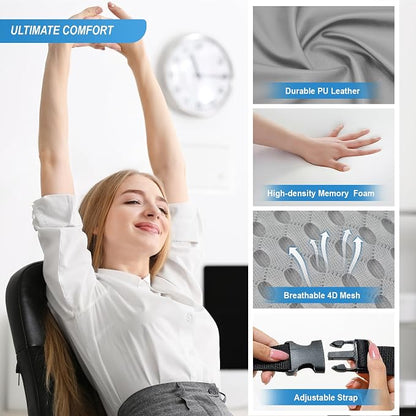 Lofty Aim Memory Foam Lumbar Support Cushion Relieves Lower Back Pain for Car, Office Chair, and Wheelchair Use, 4D Mesh Cover, Gray