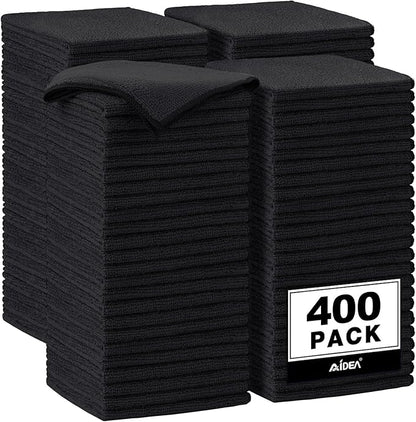 AIDEA Microfiber Cleaning Cloth-400PK, Soft Microfiber Towels for Cars, Absorbent Cleaning Rags, Lint-Free Streak-Free Wash Cloths for House, Kitchen, Window(12in.x12in), Black