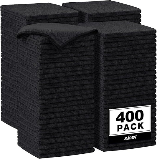 AIDEA Microfiber Cleaning Cloth-400PK, Soft Microfiber Towels for Cars, Absorbent Cleaning Rags, Lint-Free Streak-Free Wash Cloths for House, Kitchen, Window(12in.x12in), Black