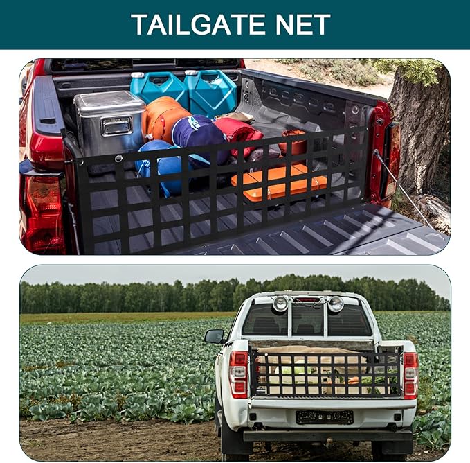 Tailgate Net for Pickup Truck Bed - Cargo Trucks Bed Netting for Full Size Truck 60'' x 18'' (Black) - Mesh Tail gate Competible with Chevy, Ford, Tacoma, Toyota, Ram