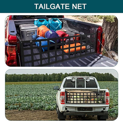 Tailgate Net for Pickup Truck Bed - Cargo Trucks Bed Netting for Full Size Truck 60'' x 18'' (Black) - Mesh Tail gate Competible with Chevy, Ford, Tacoma, Toyota, Ram