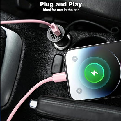 Cute Pink iPhone 17/17E Car Carplay Charger Cable for iPhone 17/16/15, 15/16/17 Pro Max 15 16 Plus Charging cable, USB A to USB C for iPad 10th Gen iPad Pro, Air 5th 4th Mini 6th Replacement (3.3 FT)