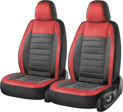 Coverado Car Seat Covers Front Seats, Luxury Leather Car Seat Covers, Automotive Mesh Seat Covers 2 Pack, Airbag-Compatible, Black Red Seat Covers for SUV Sedan Truck