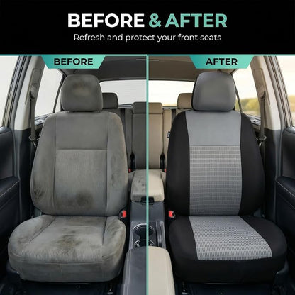 FH Group Universal Car Seat Covers Full Set for SUV Truck Sedan Vans | 3D Textured Breathable Fabric Seat Cover Set with Airbag Compatible Split Bench Protector Interior Upgrade - Gray/Black