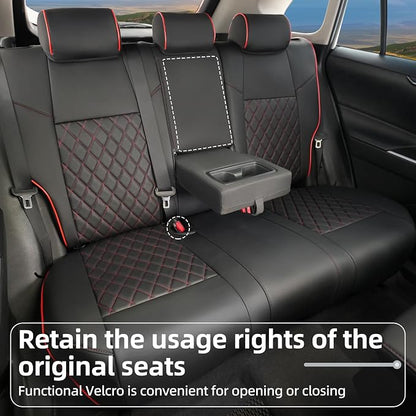 Lolcar RAV4 Seat Covers Custom Fit for Toyota RAV4 2019 2020 2021 2022 2023 2024 2025 LE,XLE,XLE Premium,Limited,Airbag Compatible,Seat Cover Full Set for SUV, Waterproof Leather（Black with Red Trim）