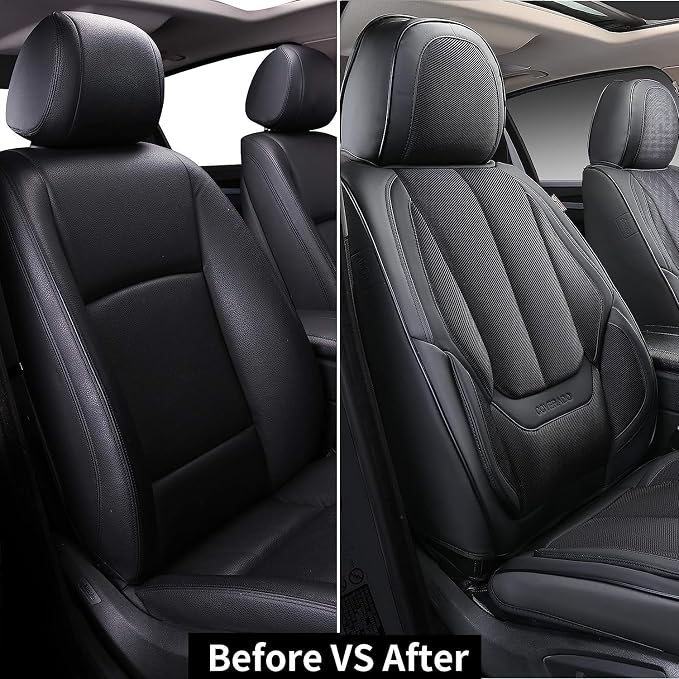 Coverado Front Seat Covers, 2 Pieces Universal Seat Covers for Cars, Breathable Fabric & Leather Car Seat Protectors, Car Seat Cushions Auto Accessories Fit for Most Sedans SUV Truck, Black