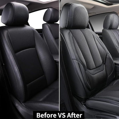 Coverado Front Seat Covers, 2 Pieces Universal Seat Covers for Cars, Breathable Fabric & Leather Car Seat Protectors, Car Seat Cushions Auto Accessories Fit for Most Sedans SUV Truck, Black