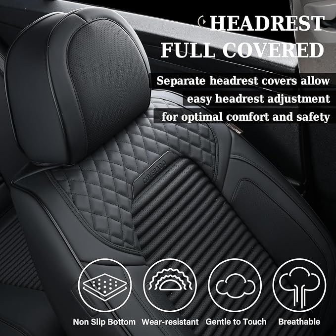 Coverado Car Seat Covers, Waterproof Nappa Leather Seat Cushion for Cars 5 Seats, Front and Rear Automotive Seat Cover Car Accessories, Universal Fit for Most Cars SUV Trucks, Full Set, Black