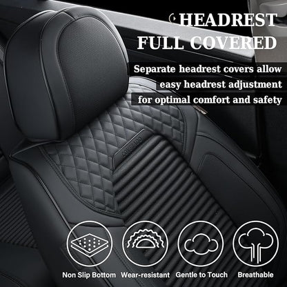 Coverado Car Seat Covers, Waterproof Nappa Leather Seat Cushion for Cars 5 Seats, Front and Rear Automotive Seat Cover Car Accessories, Universal Fit for Most Cars SUV Trucks, Full Set, Black