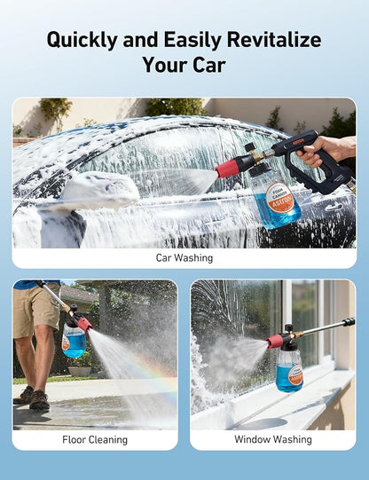 AstroAI Foam Cannon for Pressure Washer, Snow Clear Foam Cannon, Wide Neck Foam Blaster Adjustable Nozzle for Car Wash Accessories, with 1/4 Inch Quick Connector,1 L Clear Bottle