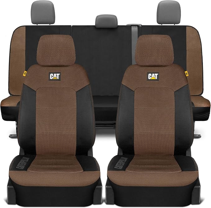 CAT MeshFlex Seat Covers Full Set for Full-Size Pickup Trucks Only - Brown | Front Bucket Seat Covers & 60/40 Split Rear Bench Protector – Interior Accessories For F-150, Silverado, Ram, Sierra & Tundra