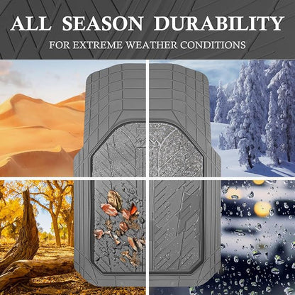 CAR PASS Heavy Rubber Car Floor Mats, Deep Waterproof Car Mats All Weather, Universal Trim-to Fit Automotive Floor Mats for Car SUV Truck Van, Durable Floor Liners (All Gray)
