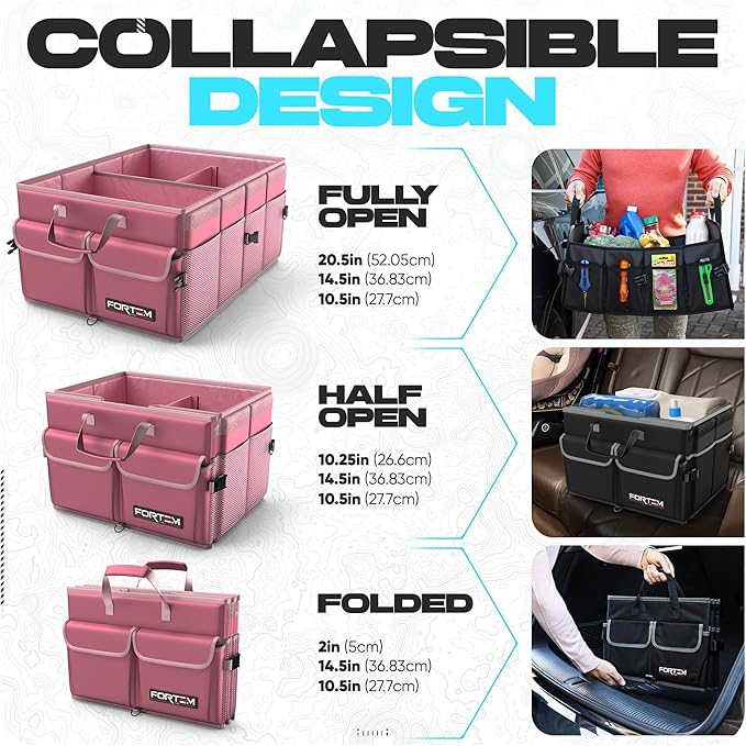 FORTEM Trunk Organizer For SUV Car Trunk Organizer, Foldable Storage, Car Accessories for Women Men, Collapsible Bag, 600D Oxford, Non Slip Bottom, Straps, Soft Cover (50L)