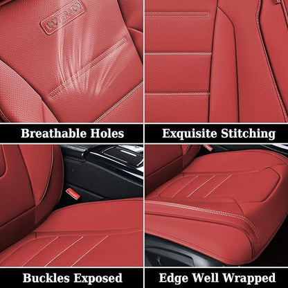 Coverado Car Seat Covers Front, Seat Covers for Cars, Waterproof Car Seat Cushions, 2-Pack Leather Carseat Seat Protectors, Universal Seat Covers Fit for Most Sedans SUV Pick-up Trucks(Red)