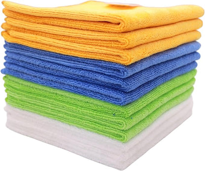 Microfiber Cleaning Highly Absorbent Free for Drying Dishes Wiping Down the Counters Cleaning Supplies for Kitchen Dust Rag Cloths (12"x12") Green/Blue/Orange/White -12 Pack