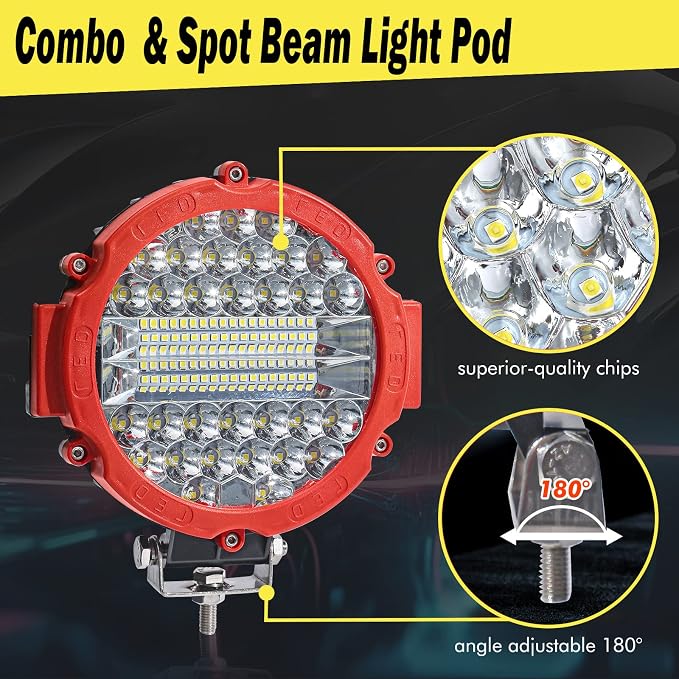 7 Inch Round LED Light Bar Offroad, 201W 15000LM Off Road Driving Work Light Pod, Tractor ATV UTV Cart 4x4 LED Off-Roading Light Pod Fog Trucks Flood Beam Lights (201W 2PC-Red with Wiring)