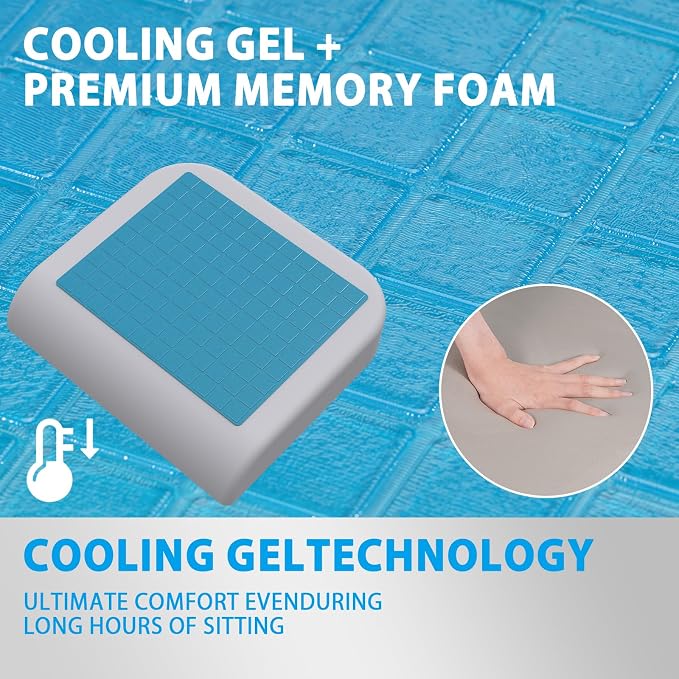 Gilbins Gel Seat Cushion - Memory Foam Cushion for Office Chair, Car Seat, and Wheelchair - Ergonomic Gel-Infused Cushion for Tailbone Support,and Lower Back Comfort - Portable & Washable