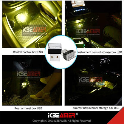 ICBEAMER USB Type-A LED Night Light 2-Pack (Yellow) | Plug-in Universal Fit Automotive Accessory for Car Interior and Trunk Ambient Atmosphere Lighting