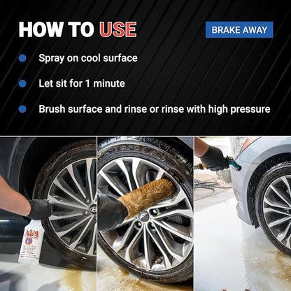 AIM Chemicals Brake Away Non-Acid Wheel & Tire Cleaner - Heavy Duty Degreaser & Engine Cleaner - Removes Brake Dust, Grease, Grime, Aluminum Brighteners - Ideal for Cars, Boats, RVs & Equipment, 1 Gal