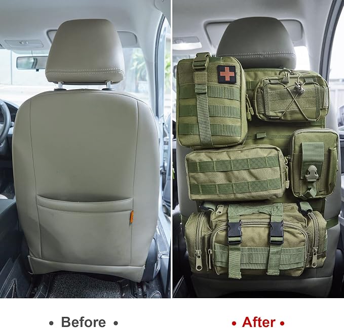 BXBXHD 6 Pack Tactical Truck Organizer Back Seat Storage Car Seat Storage Bag Molle Panels for vehicles, Car and SUV with Lots of Handy Compartments (Army green)