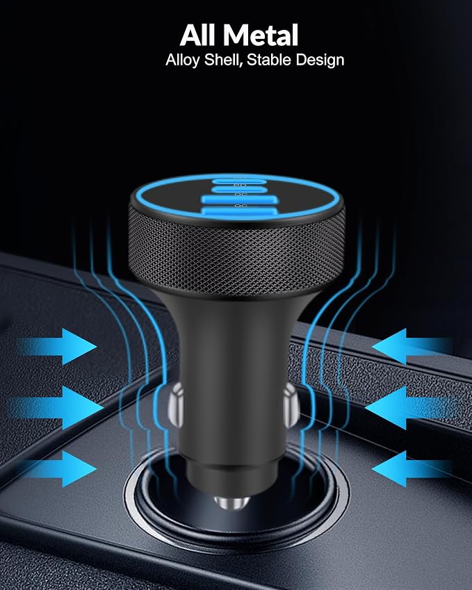 iPhone 17 16 15 Car Charger Fast Charging, 90W 4-Port USB C Fast Car Charger Cigarette Lighter Adapter with 240W 3FT USB-C Cable for iPhone 17/Air/17 Pro/17e/16/15 Pro Max/Plus/16e, iPad, Android
