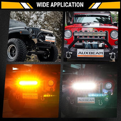 Auxbeam 20 Inch LED Light Bar 420W 6 Modes Amber White Strobe Light, Off-Road Driving Light Spot Flood Combo Work Light with 16AWG 10FT Wiring Harness Kit - 1 Lead for Jeep Wrangler Boat Truck SUV ATV