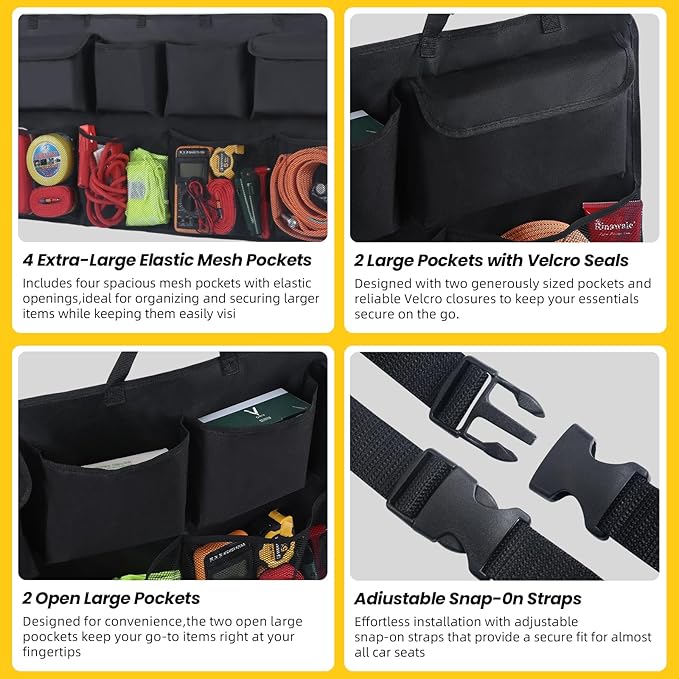 Snuopfy Car Trunk Organizer, Backseat Hanging Organizer with 8 Large Storage Bag Super Capacity -Trunk Organizer for SUV,Truck,Van -Your Space Saving Expert - Black