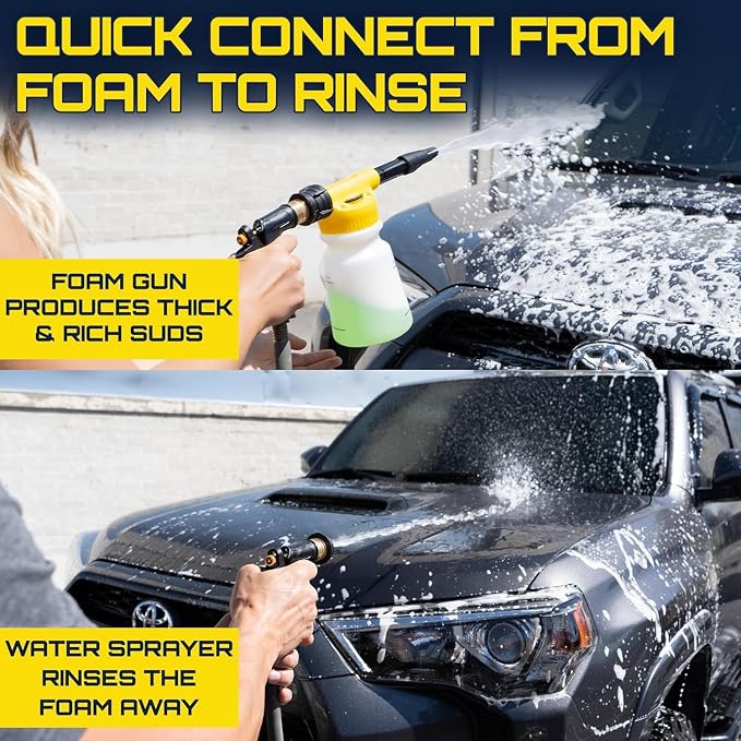 Foam King™ Gun Car Wash + Power Foam Car Wash Soap Strip (10ct = 5 Car Washes) - Connects to Garden Hose, Ultimate Scratch Free Cleaning Snow Blaster Cannon Washing