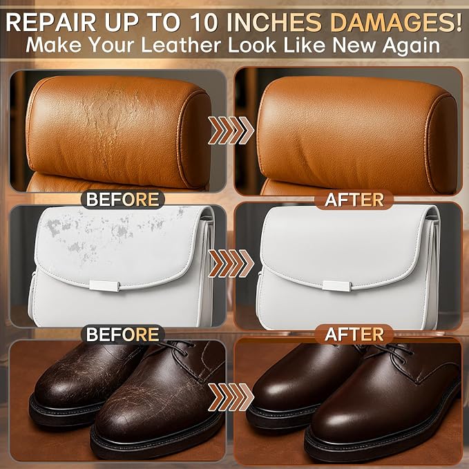 Vigorder Brown Leather Repair Kit for Furniture, Leather Couch Repair Kit for Furniture, Sofa, Jacket, Purse – Super Easy Instructions to Fix Scratches, Tears, Holes, and Peeling