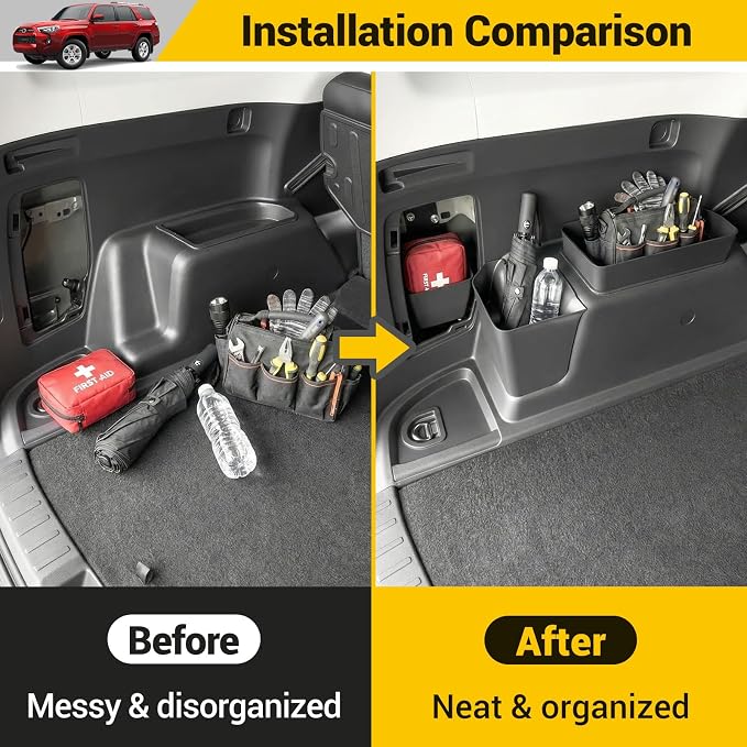 Rear Trunk Organizer for 2010-2024 Toyota 4Runner 5-Seat 2nd Row Accessories, Storage Bin Trunk Side Storage Box Cargo Tray for 10-24 4 Runner(4Pcs Trunk Organizer,Not for 7-Seat)