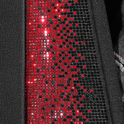 CAR PASS Bling Diamond Black Leather Car Seat Covers for 2 Front Interior Sets, Waterproof Shining Glitter Sparkly Crystal Universal Armrest Fit Automotive Truck SUV Cute Women Girl, Red Rhinestone