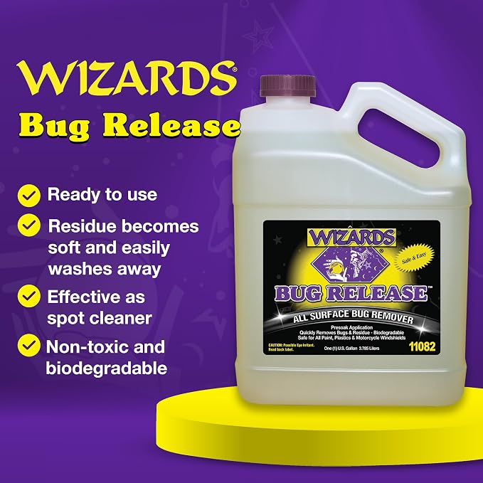 Wizards Bug Release - All Surface Bug Remover and Wash for All Vehicles - Softens and Neutralizes Acidic Bug Protein - Doubles as Spot Cleaner and Pre-Soak Car Cleaner - 1 Gallon