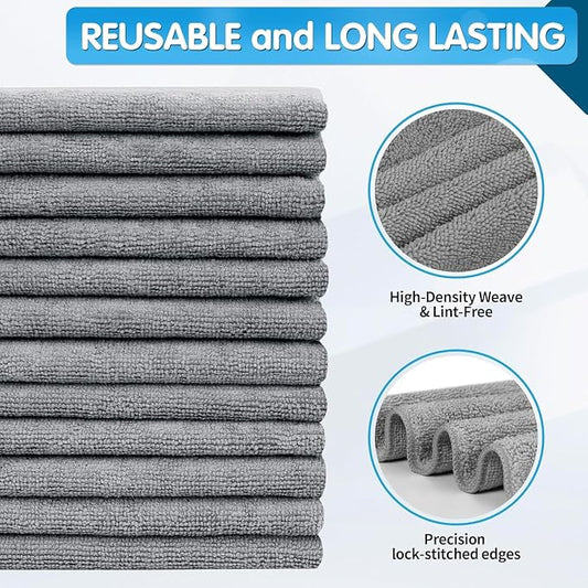 FIXSMITH Grey Microfiber Cleaning Cloth -Pack of 24, Highly Absorbent Cleaning Rags, 16"X12" All Purpose Cleaning Towels for Housekeeping, Kitchen, Car, Lint Free and Reusable Microfiber Towels