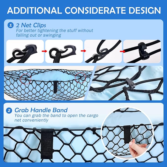 Truck Bed Cargo Net for Toyota Highlander 2020-2025 2026 Accessories, Envelope Style Rear Trunk Mesh Cargo Net, Heavy Duty 5mm Bungee&Double-Layer Nylon Storage Tailgate Netting Holder Organizer