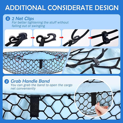 Truck Bed Cargo Net for Toyota Highlander 2020-2025 2026 Accessories, Envelope Style Rear Trunk Mesh Cargo Net, Heavy Duty 5mm Bungee&Double-Layer Nylon Storage Tailgate Netting Holder Organizer