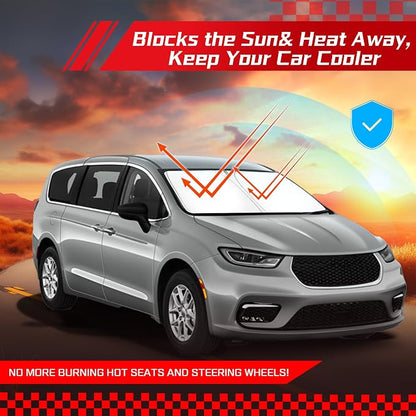 ARISMOTOR Windshield Sun Shade for Chrysler Pacifica Minivan 2017-2025 2026, Custom Fit Foldable Front Window Sunshade Sun Visor Protector, Block UV Rays Keep Your Car Cooler