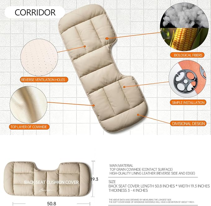 A leather rear seat cushion specially designed for cars - made by hand - can relieve pain in the buttocks, pressure points, and sciatic nerve. | Rear seat cover (Off White, Rear Seat Cushion)