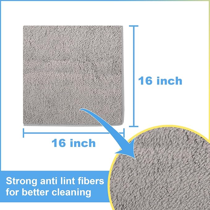 Car Wash Drying Towels, 450gsm Ultra-Thick Absorbent Lint-Free Extra Soft Microfiber Rags for Car Detailing, Interior & Exterior Cleaning Cloths, 16in x 16in - Microfiber, Grey, 6 Packs