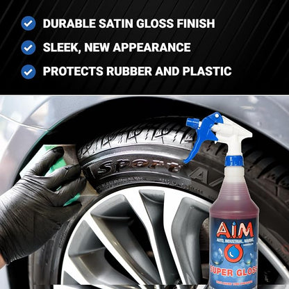 AIM Chemicals Super Gloss - Durable long lasting Tire Shine, Rubber & Vinyl Protector, Long-Lasting UV Protection, Versatile Application for Tires, Plastic Trims, Bumpers - Gal