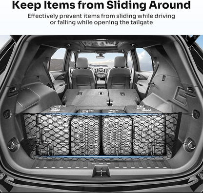 Canvcle Trunk Cargo Net for 2018-2025 2026 Chevy Equinox & GMC Terrain Accessories Envelope Style Mesh Trunk Net Organizer and Storage Stretchable Elastic Nylon Rear Cargo Netting with Hooks