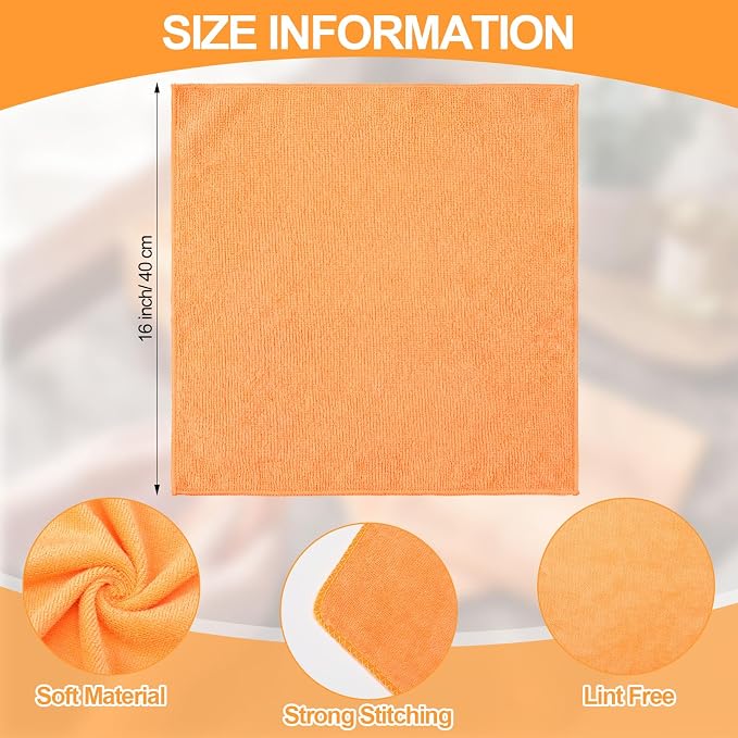 Nuenen Microfiber Cleaning Cloths for Cars 16 x 16 Inch Ultra Absorbent Car Towels Drying Reusable Cleaning Supplies House Kitchen Window Microfiber Towel (Orange,60 Pcs)