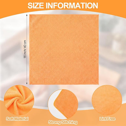 Nuenen Microfiber Cleaning Cloths for Cars 16 x 16 Inch Ultra Absorbent Car Towels Drying Reusable Cleaning Supplies House Kitchen Window Microfiber Towel (Orange,60 Pcs)