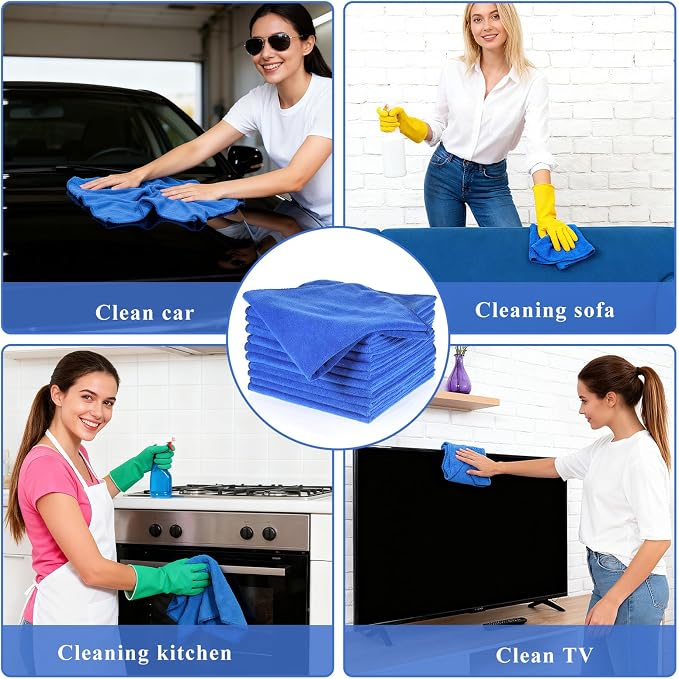 SHENLI 30Pack Edgeless Microfiber Towels for Car Detailing, 16x16 Inch Dark Blue Detailing Drying Wash Polishing Ultra-Absorbent Lint-Free Cleaning Cloths for Cars Windows Cleaning Household Supplies