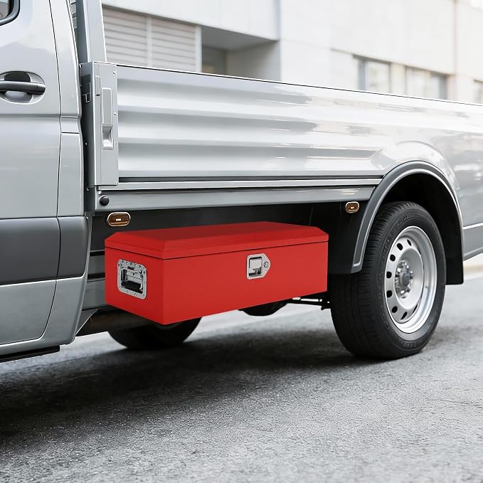Heavy Duty Steel Metal Tool Box 48" for Truck Bed, Locking Plate Crossbed Storage Chest with Gas-Strut Assisted Lid, Weather-Resistant Truck Bed Tool Box for Pickup, Trailer, RV