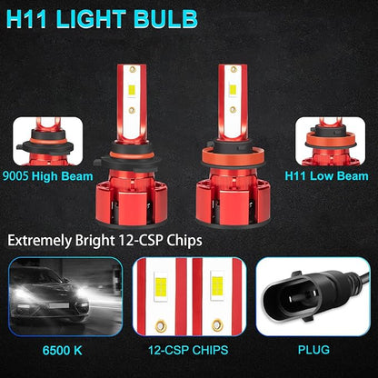 For Toyota Camry 2007 2008 2009 2010 2011 2012 2013 2014 Light Bulbs, 800% Brightness Hi and Lo Beam+Fog Light Bulbs, Superfocused Beam Mode, 6500K White, 36000LM Super Bright, 1:1 Size, 6PCS